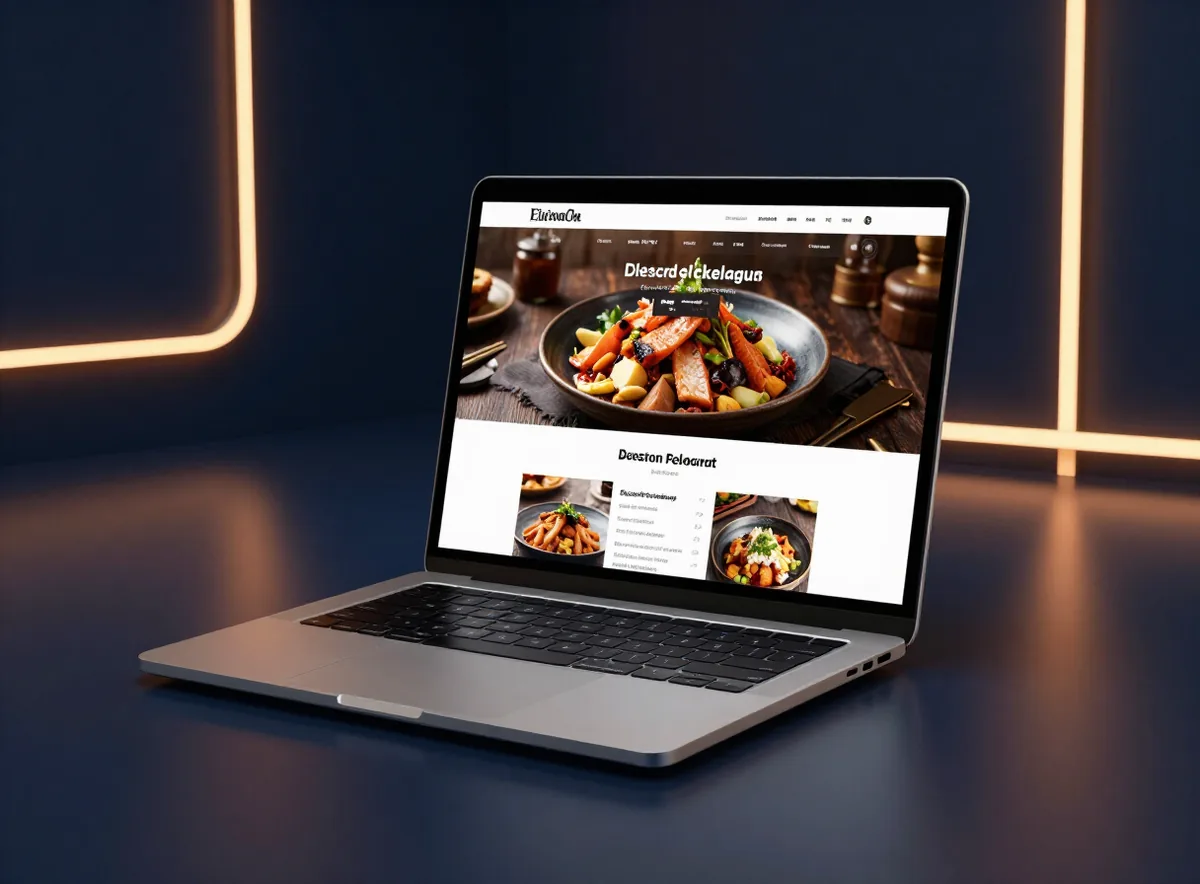 Site de restaurante com cardápio digital exibido em um notebook