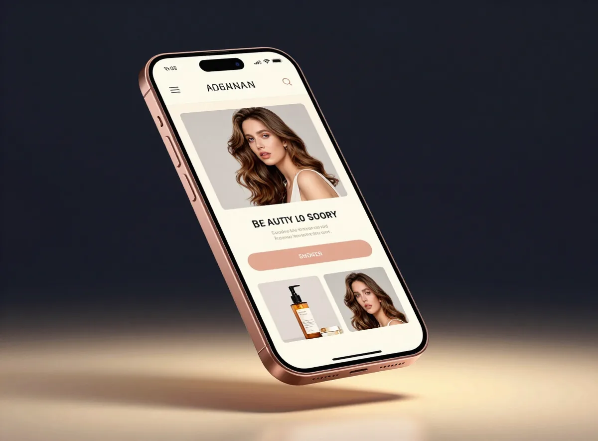 Landing page de estúdio de beleza exibida em um smartphone